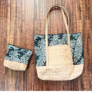 Pineapple Cork Tote Bag and Makeup Bag Set